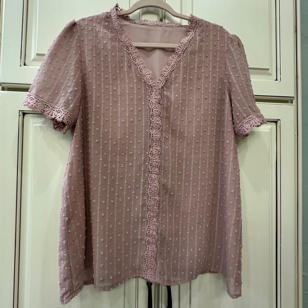 Mauve Lace Trim Blouse, Large